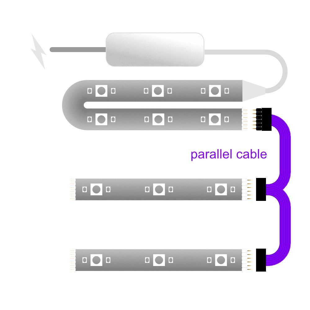 Plus V2 & V3 - Parallel Cable | BLACK Multi Point Splitter 3,4,5,6,7,8+ way | in Feet - 3 / upto 4feet / upto 18inch - LightStrips Anonymous