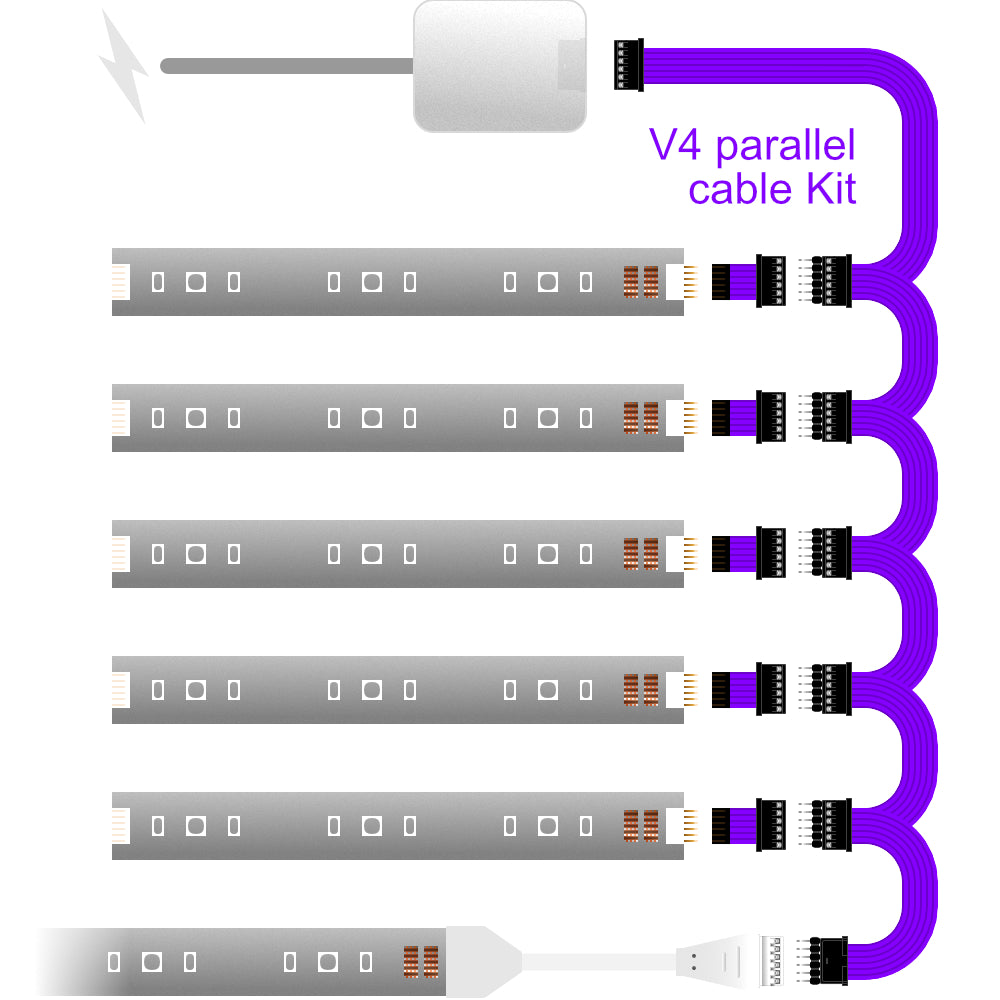 Plus V4 - Parallel Cable | BLACK Multi Point Splitter 3,4,5,6,7,8+ way | in Feet - 6 / upto 4feet / upto 3inch - LightStrips Anonymous